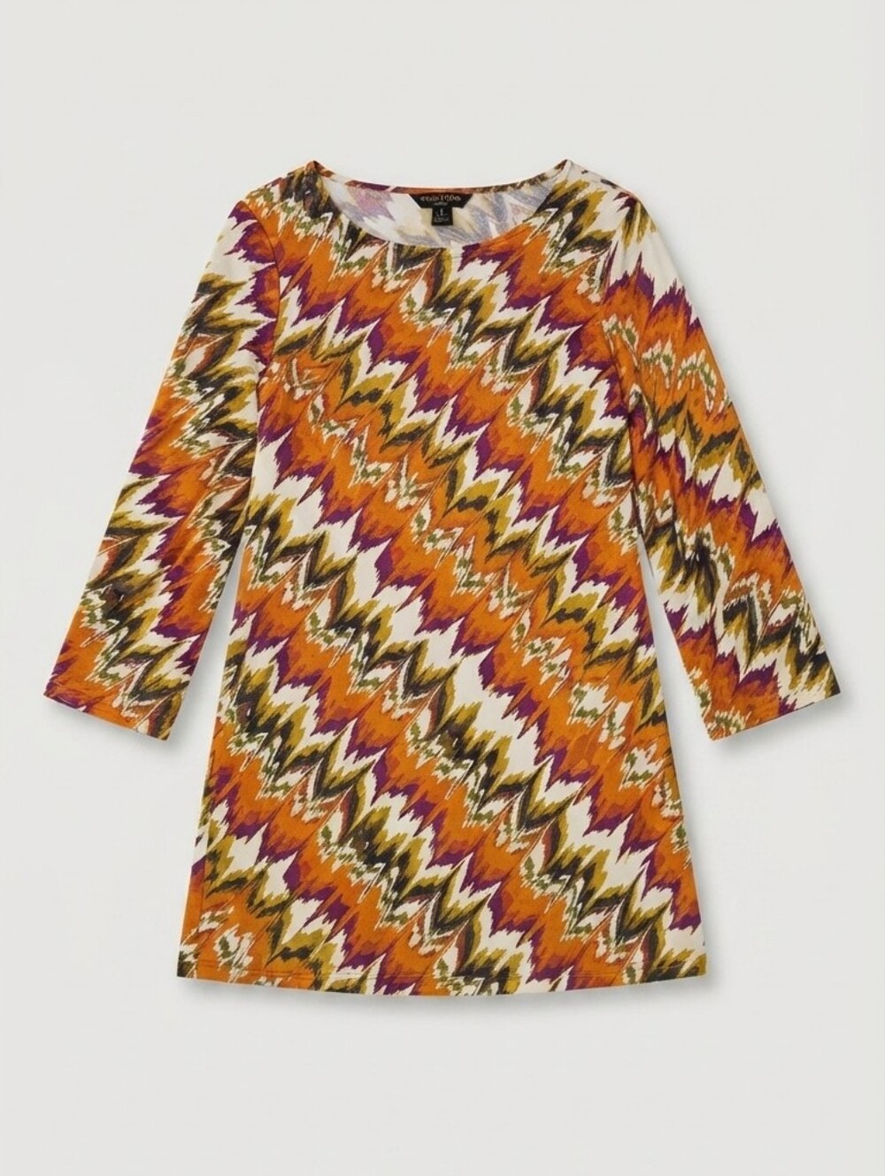 Sunny Taylor Geometric Chevron Shift Mini Dress XL Orange Brown 3/